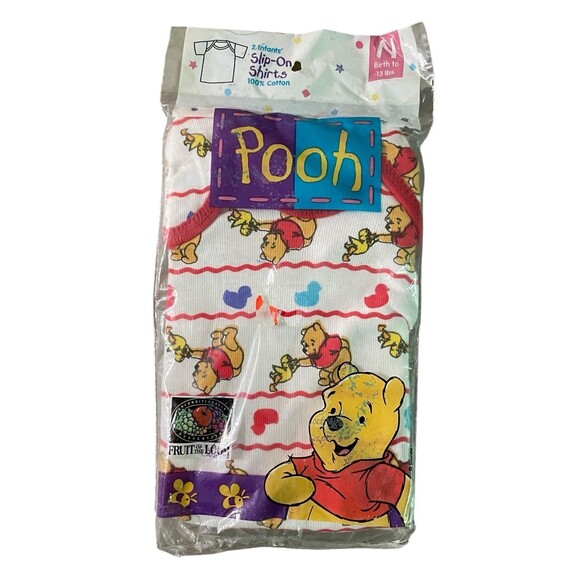 VTG 2 Pk Winnie The Pooh Baby Short Sleeve Shirt One Piece Newborn 0-3 Month - Picture 1 of 4
